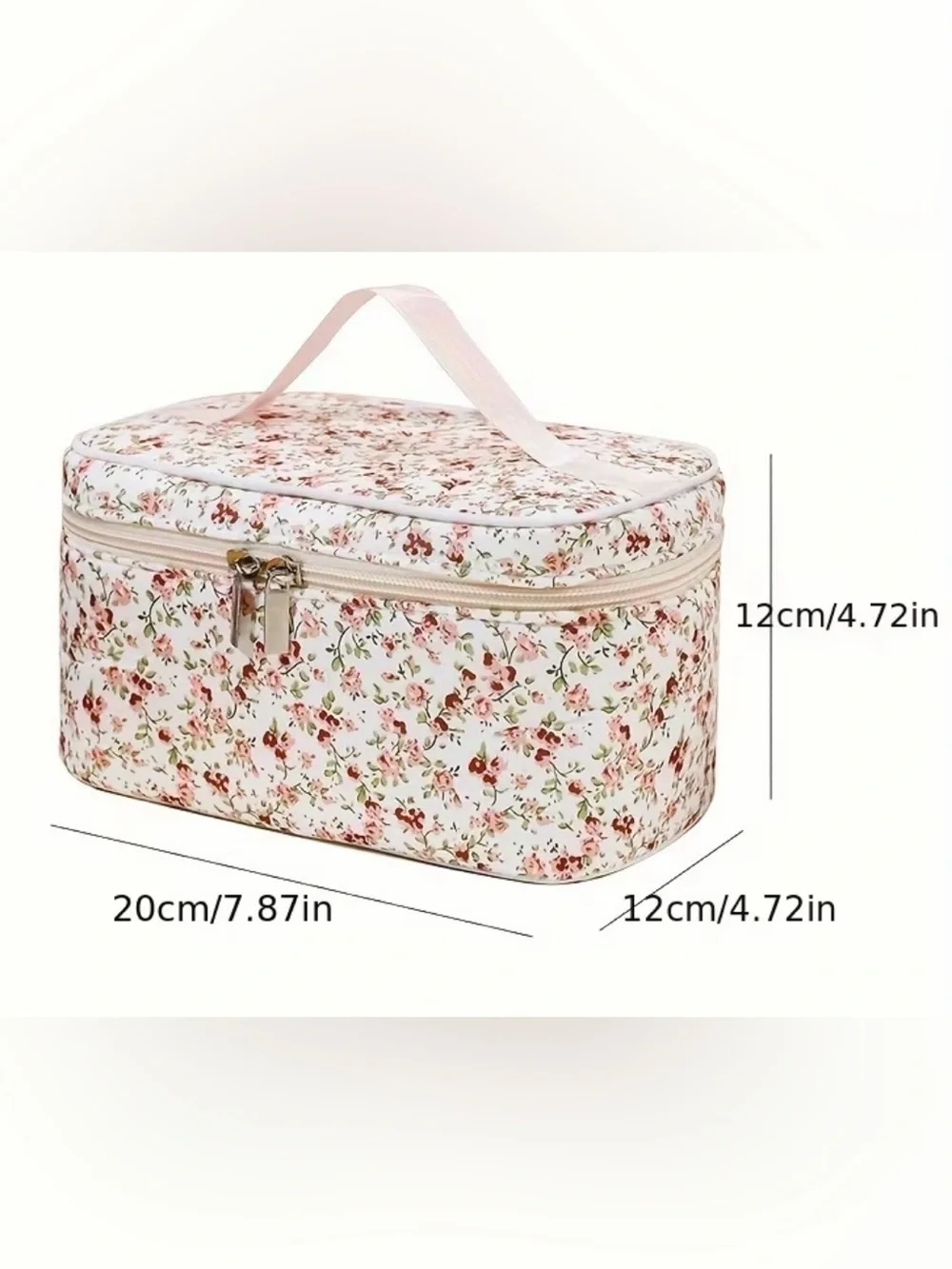 Floral print makeup bag suitable for travel and daily use.